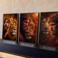 Quadro Decorativo Kit 3 Telas Jesus Cristo para Sala Laranja - Borda Infinita / 65x40cm cada tela