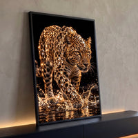 Quadro Decorativo Grande Leopardo com Joias para Sala Preto - Borda Infinita / 100x65cm
