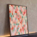 Quadro Decorativo Grande Mosaico Abstrato para Sala Rosa | quadros decorativos para sala | mosaico abstrato de pinceladas verticais em rosa, verde e pêssego | Porao dos Quadros