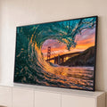 Quadro Decorativo Grande Onda do Mar para Sala Verde | quadros decorativos para sala | túnel de onda verde-azulada com Golden Gate Bridge ao pôr do sol | Porao dos Quadros
