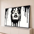 Quadro Decorativo Grande Rosto Tinta Preta para Sala Preto | quadros decorativos para sala | rosto feminino em preto e branco coberto por tinta preta escorrendo | Porao dos Quadros