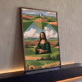 Quadro Decorativo Mona Lisa em Paisagem Toscana Geométrica | quadros decorativos para sala | retrato da Mona Lisa sobre paisagem toscana com formas geométricas e colinas coloridas | Porao dos Quadros