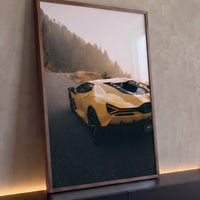 Quadro Decorativo Grande Carro na Neblina para Escritório - Borda Infinita / 100x65cm