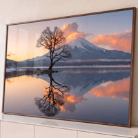 Quadro Decorativo Grande Paisagem Monte Fuji para Sala Azul - Borda Infinita / 65x100cm