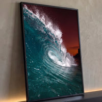 Quadro Decorativo Grande Praia Onda do Mar para Sala Azul - Borda Infinita / 100x65cm