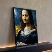 Quadro Decorativo Grande Mona Lisa Pastilhas para Sala Azul - Borda Infinita / 100x65cm