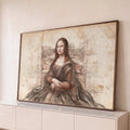 Quadro Decorativo Grande Mona Lisa Esboço para Sala Marrom | quadros decorativos para sala | esboço sépia da Mona Lisa com linhas de construção e paisagem ao fundo | Porao dos Quadros
