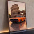 Charger laranja clássico com número 01 diante do Coliseu de Roma ao pôr do sol, quadro decorativo