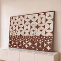 Quadro Decorativo Grande Geométrico Textura para Sala Bege | quadros decorativos para sala | padrão geométrico em textura bege e marrom formando mosaico de círculos | Porao dos Quadros