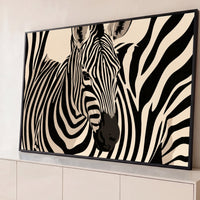 Quadro Decorativo Grande Zebra em Close para Sala Preto - Borda Infinita / 65x100cm