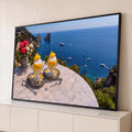 Quadro Decorativo Grande Sorvete de Limão para Área Gourmet | quadros decorativos para sala | sorvete de limão em taças com vista para o mar e rochedos de Capri | Porao dos Quadros