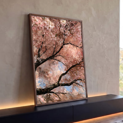 Quadro Decorativo Flores de Cerejeira em Pinceladas Rosa
