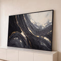 Quadro Decorativo Grande Textura Preta Preto para Sala | quadros decorativos para sala | pintura abstrata texturizada em preto e cinza com veios de folha dourada | Porao dos Quadros