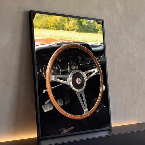 Volante de madeira e painel retrô de Shelby GT500 clássico com emblema Cobra, quadro decorativo