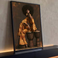 Quadro Decorativo Mulher Dourada entre Tambores Africanos | quadros decorativos para sala | Porao dos Quadros