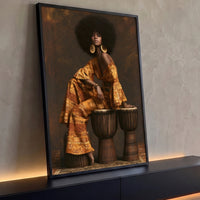 Quadro Decorativo Grande Mulher Negra Black para Sala Marrom - Borda Infinita / 100x65cm