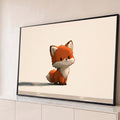 Quadro Decorativo Grande Raposinha Bege para Quarto de Bebê | quadros decorativos para sala | raposinha laranja e branca em estilo cartoon fofo sobre fundo bege | Porao dos Quadros