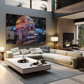 Quadro Decorativo Caveira Cromada: Elegância Ousada - quadros decorativos 1 Tela, 1 Tela Horizontal - em sala moderna
