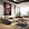 Quadro Decorativo Caveira Tinta: Único e Arrojado - quadros decorativos para sala 1 Tela Vertical, 3 Telas - em living room premium