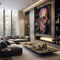 Quadro Decorativo Caveira Tinta: Único e Arrojado - quadros decorativos 1 Tela Vertical, 3 Telas - em sala moderna