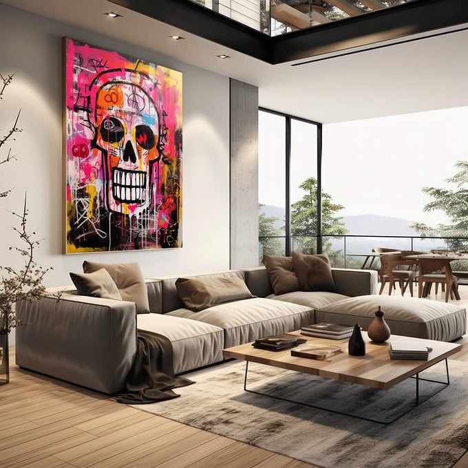 Quadro Decorativo Caveira Urban - Inspire Audácia - quadros decorativos para sala 1 Tela Vertical, 3 Telas - em quarto contemporaneo