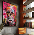 Quadro Decorativo Caveira Urban - Inspire Audácia - quadros decorativos para sala 1 Tela Vertical, 3 Telas - em ambiente decorado