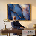Quadro Decorativo Abstrato Azul Dourado em escritorio moderno - quadros decorativos para sala