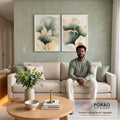 Quadro Decorativo Harmonia Natural Moderno com Folhas Verdes em sala de estar moderna - quadros decorativos para sala