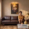 Quadro Decorativo Feminino Dourado Luxuoso em sala de estar moderna - quadros decorativos para sala