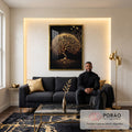Quadro Decorativo Árvore Encantada de Ouro: Um Toque de Luxo em sala de estar moderna - quadros decorativos para sala