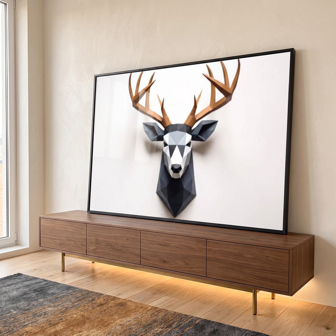 Quadro Decorativo 3D Animais - Cervo Elegante para Decoração Sofisticada em ambiente decorado - quadros decorativos para sala