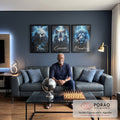 Quadro Decorativo Motivacional Foco, Disciplina e Execução - Azul Vibrante em sala de estar moderna - quadros decorativos para sala