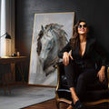 Quadro Decorativo Exclusivo - Busto de Cavalo Inspirador - quadros decorativos 1 Tela Vertical, 3 Telas - em sala moderna