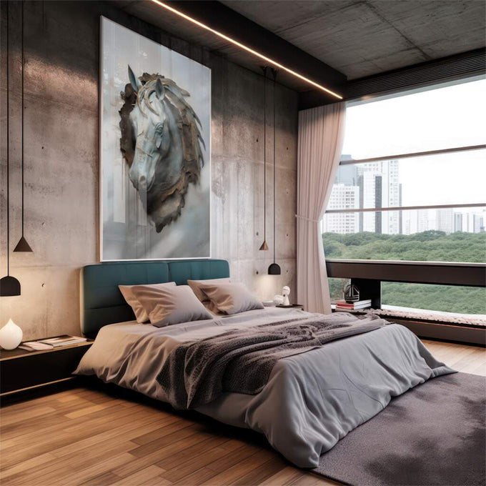 Quadro Decorativo Exclusivo - Busto de Cavalo Inspirador - quadros decorativos para sala 1 Tela Vertical, 3 Telas - em quarto contemporaneo