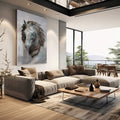 Quadro Decorativo Exclusivo - Busto de Cavalo Inspirador - quadros decorativos 1 Tela Vertical, 3 Telas - em escritorio elegante