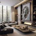 Quadro Decorativo Exclusivo - Busto de Cavalo Inspirador - quadros decorativos para sala 1 Tela Vertical, 3 Telas - em living room premium
