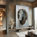 Quadro Decorativo Exclusivo - Busto de Cavalo Inspirador - quadros decorativos para sala 1 Tela Vertical, 3 Telas - em ambiente decorado