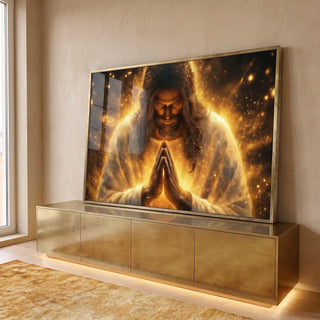 Quadro Decorativo Aura de Luz Dourada em ambiente decorado - quadros decorativos para sala