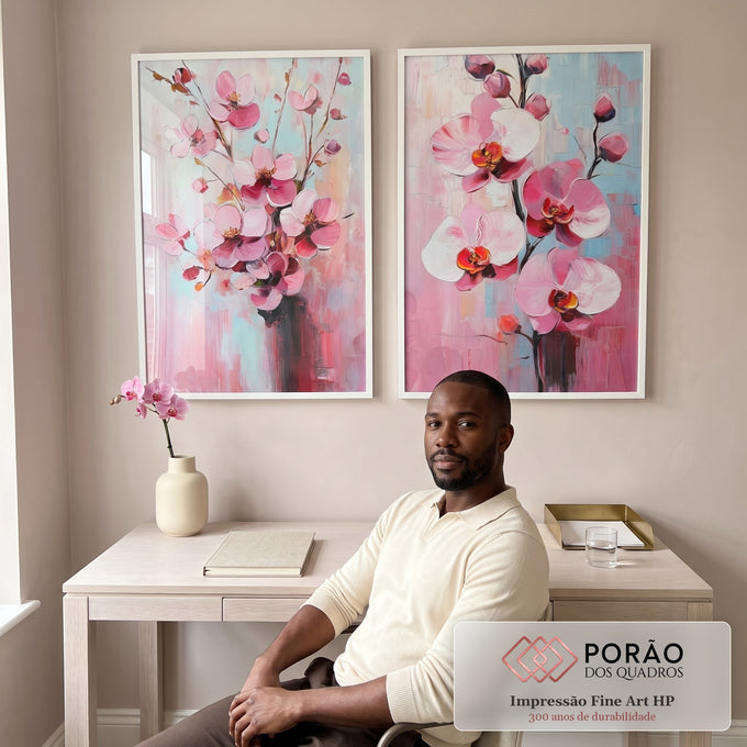 Quadro Decorativo Flores de Orquídeas - Elegância e Serenidade em sua Parede em escritorio moderno - quadros decorativos para sala