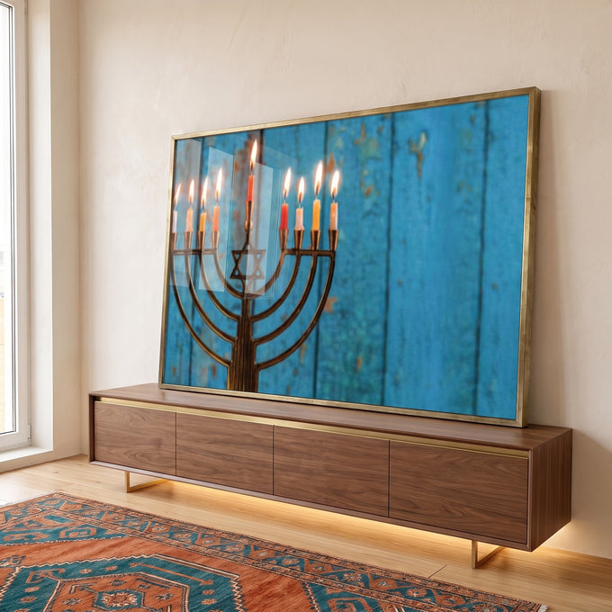Quadro Decorativo Luz da Menorá: Toque Inspirador em ambiente decorado - quadros decorativos para sala