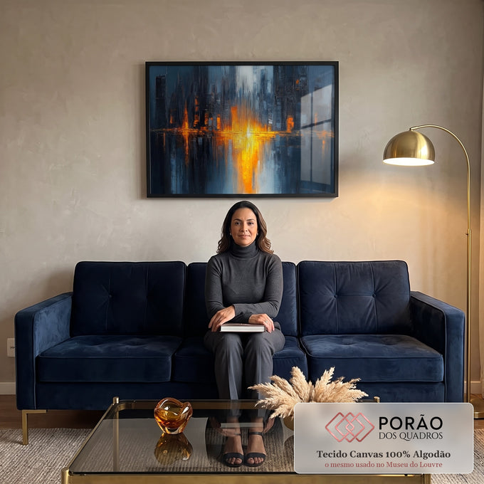 Quadro Decorativo Dualidade Urbana Abstrata em sala de estar moderna - quadros decorativos para sala