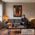 Quadro Decorativo Tigre Flamejante: Força e Fúria em Chamas em sala de estar moderna - quadros decorativos para sala