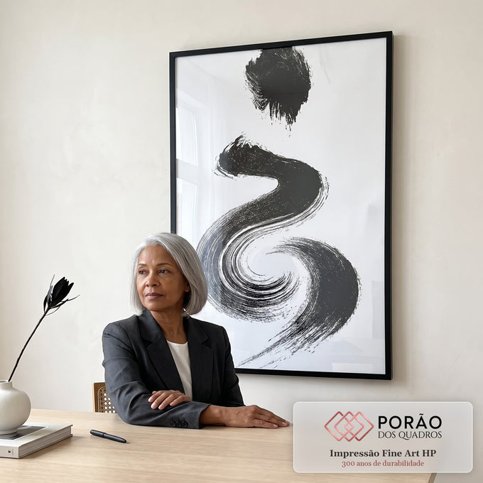 Quadro Decorativo Pincelada em Preto e Branco em escritorio moderno - quadros decorativos para sala