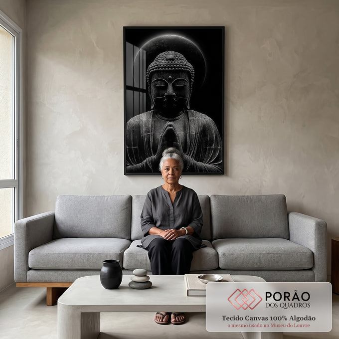 Quadro Decorativo Buda Sereno em sala de estar moderna - quadros decorativos para sala