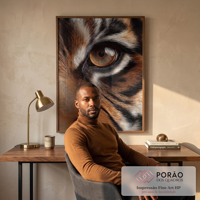 Quadro Decorativo Olho de Tigre Majestoso em escritorio moderno - quadros decorativos para sala