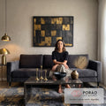 Quadro Decorativo Minimalista Preto e Dourado em sala de estar moderna - quadros decorativos para sala