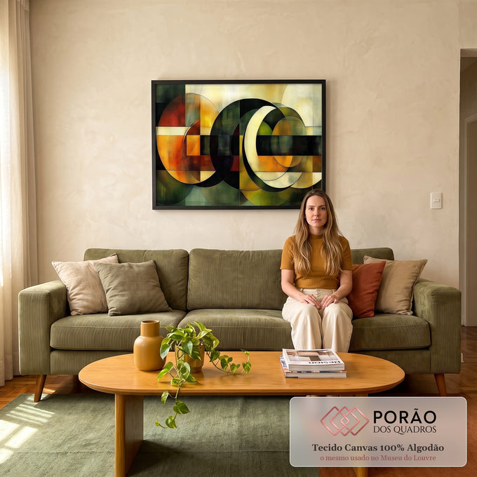 Quadro Decorativo Abstrato Esverdeado em sala de estar moderna - quadros decorativos para sala