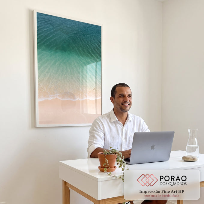 Quadro Decorativo Praia Serenidade em escritorio moderno - quadros decorativos para sala