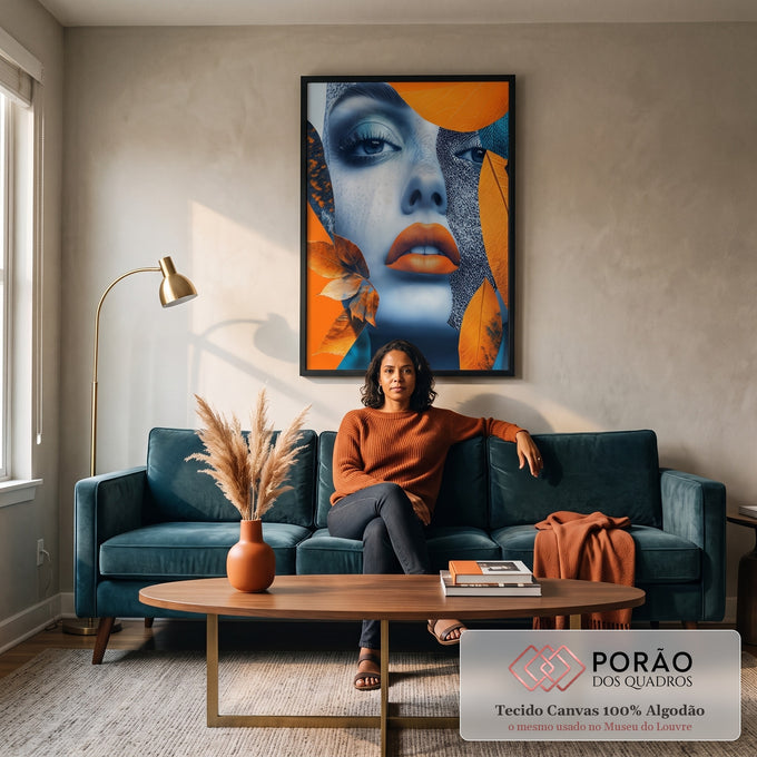 Quadro Decorativo Mulher Abstrata em Harmonia com Folhagens em sala de estar moderna - quadros decorativos para sala