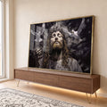 Quadro Decorativo Jesus - Elegância e Espiritualidade em Tecido Canvas Dourado em ambiente decorado - quadros decorativos para sala